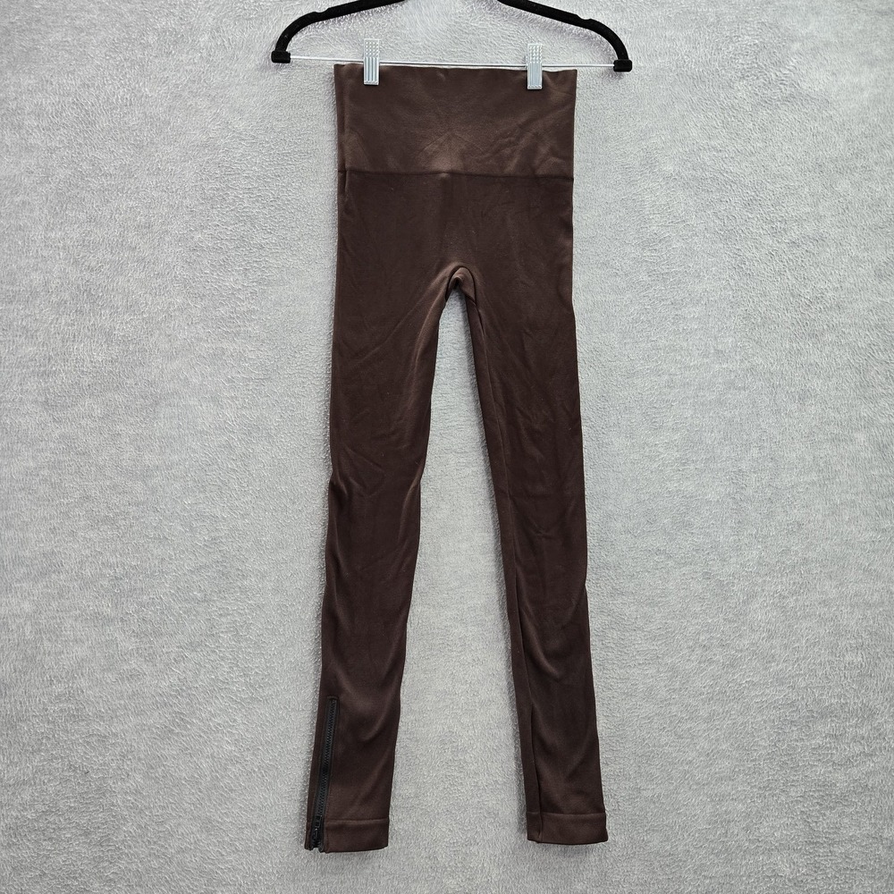 Spanx Women Legging S/P Brown Elastane Nylon Zipper 25" Inseam